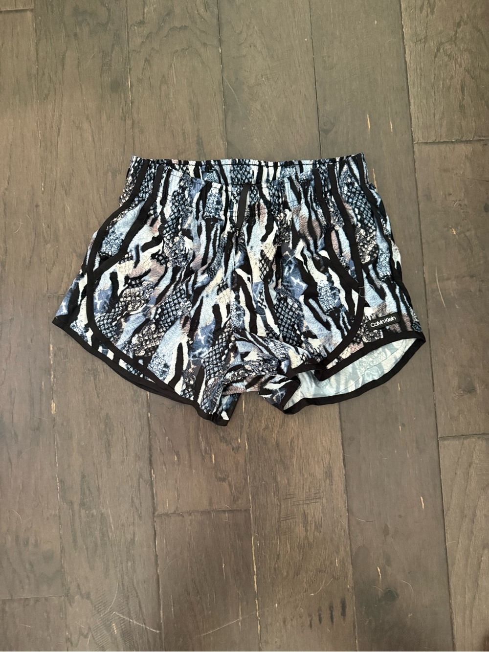 Calvin Klein Blue Snake-Print Athletic Shorts with Black Trim